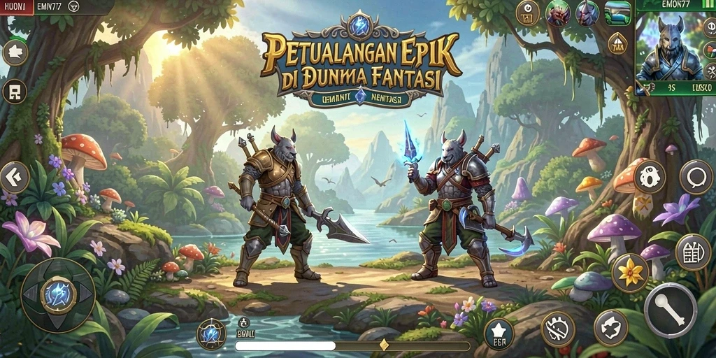 Tampilan gameplay RPG dari EMON77 yang menghadirkan petualangan seru.