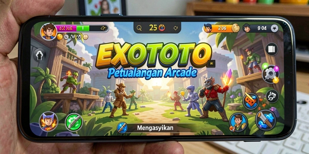 Tampilan gameplay seru dalam EXOTOTO yang penuh warna.