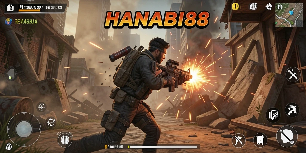 Tampilan gameplay HANABI88 dengan aksi seru di dalam TPS.