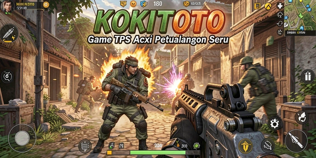 Screenshot KOKITOTO yang menampilkan aksi pertempuran seru dalam game TPS.