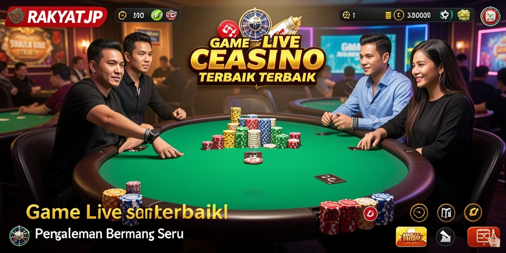Screenshot gameplay RAKYATJP yang menampilkan dealer dan interaksi pemain.