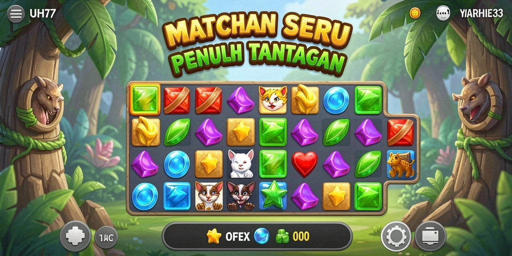 Tampilan gameplay UH77 dengan level-level Match-3 yang menantang.